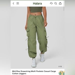 NEW Halara Mid Rise Drawstring Cargo Pants - Float Green, size XL